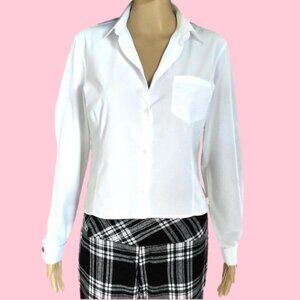 Vintage Hermès Logo White Cotton French Medallion Cuffs Top Blouse 38 6